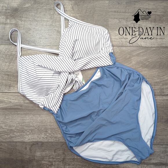 Eomenie Cross Front Cut Out One Piece Swimsuit Size 2XL - Picture 3 of 7